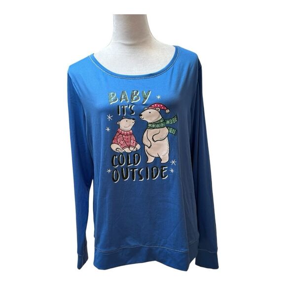 NWT Secret Treasures Sleepwear Blue Baby Its Cold Outside Long Sleeve Shirt Sz L - Picture 1 of 7
